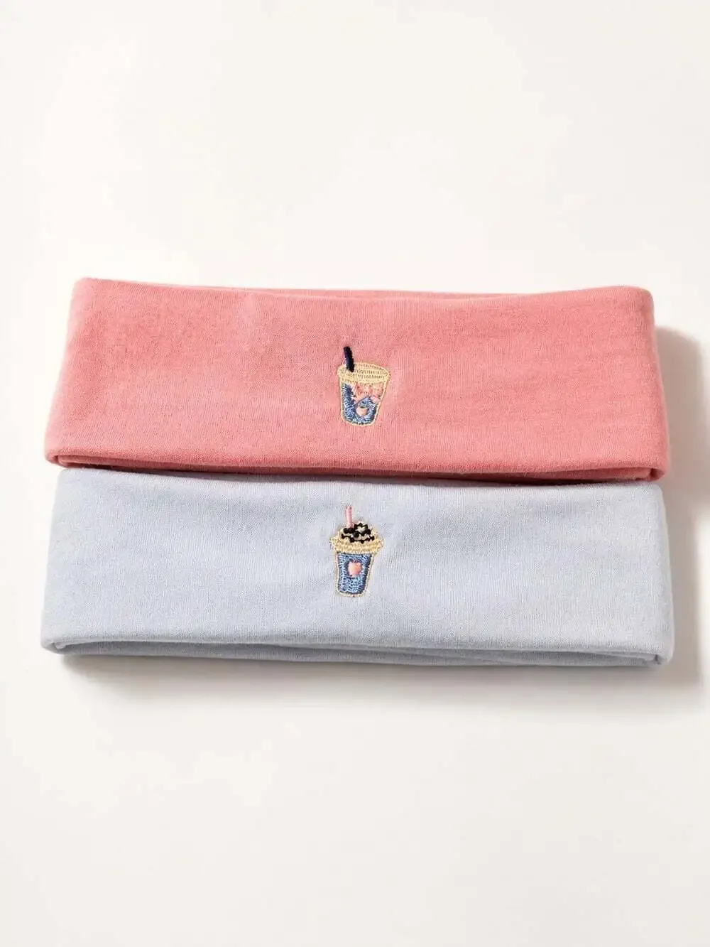 Pink And White Latte Embroidered Wide Headband